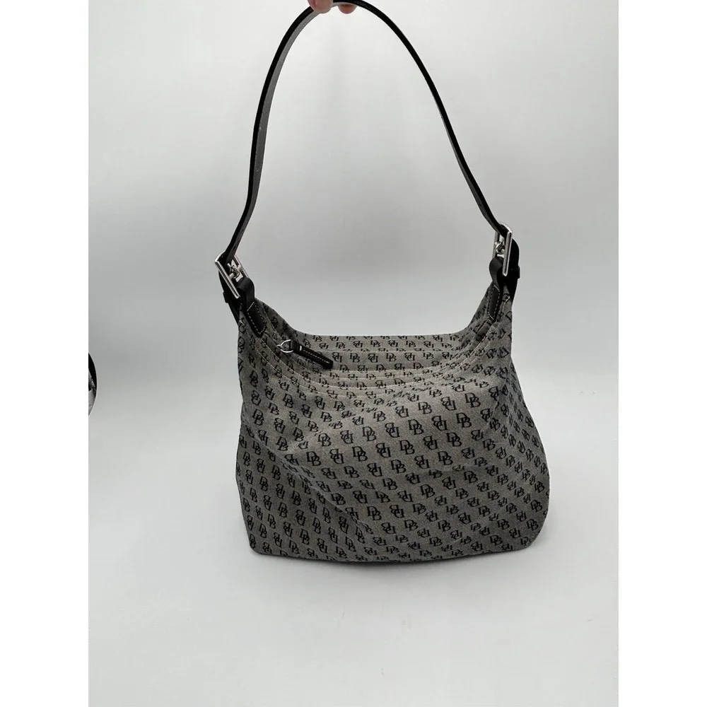Dooney & Bourke DB Monogram Jacquard Hobo Shoulder Bag Black Leather Y2K
